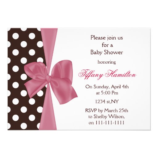 trendy chocolate pink bow Baby shower Invitation