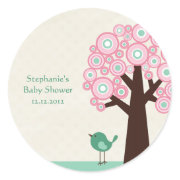 Trendy circle tree and bird baby shower stickers sticker