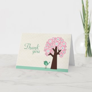 Trendy circle tree and bird baby shower thank you card