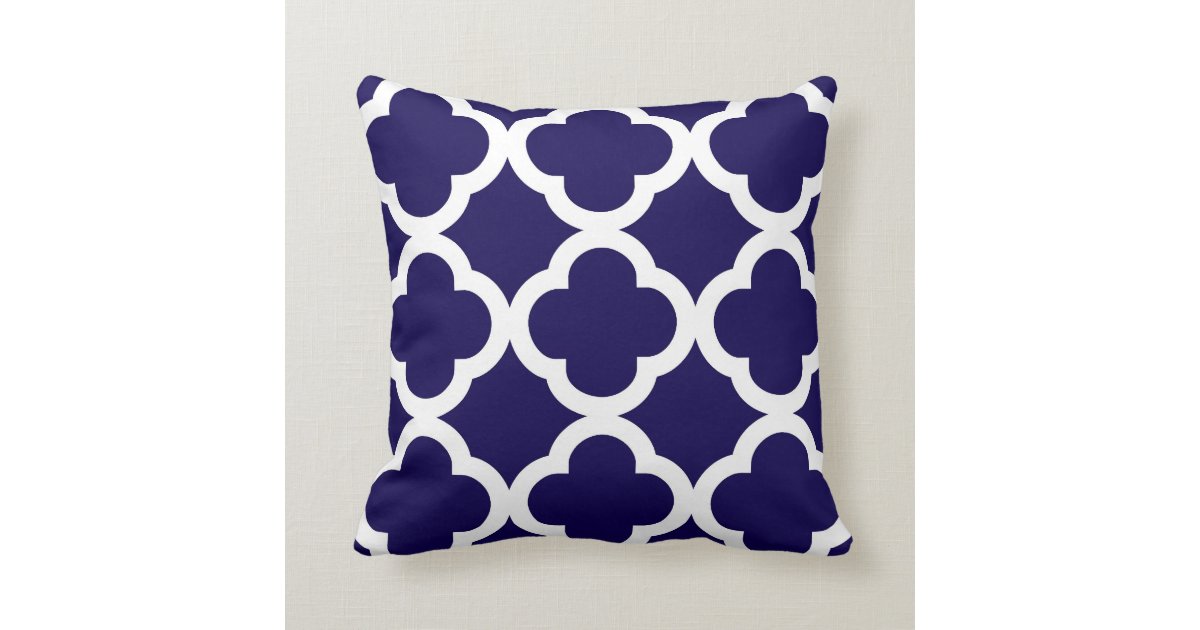Trendy Clover Pattern in Cobalt Blue and White Throw Pillow Zazzle