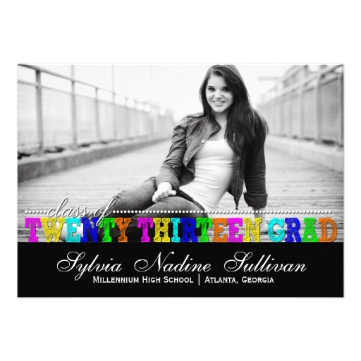 Trendy Colorful Class of 2013 Perseverance Grad Invites (front side)