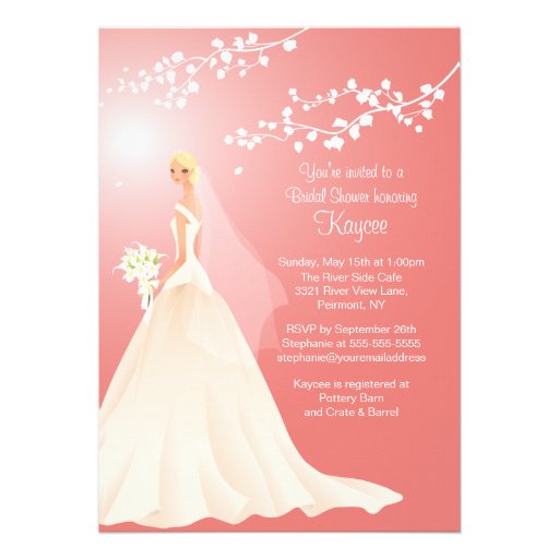 Trendy Coral BLONDE  Bride Bridal Shower Invite