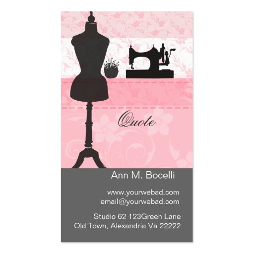 Trendy Crafts Sewing Fashion Business Card Templates (back side)