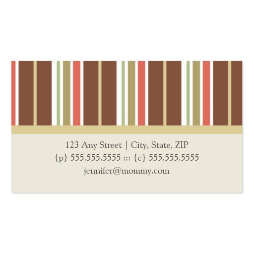 Trendy Customized Mommy Calling Cards Stripes : 09 Business Card Template (back side)