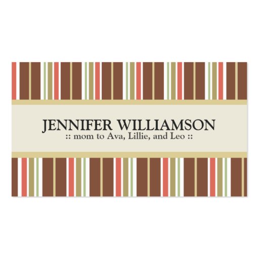 Trendy Customized Mommy Calling Cards Stripes : 09 Business Card Template (front side)