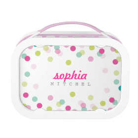 TRENDY cute polka dot confetti pattern pink green Yubo Lunchbox