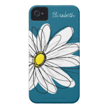Trendy Daisy Floral Illustration - blue and yellow Case-Mate iPhone 4 Case