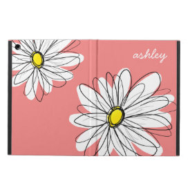 Trendy Daisy Floral Illustration - coral & yellow iPad Air Case
