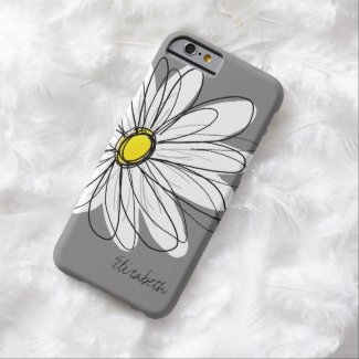 Trendy Daisy Floral Illustration - gray and yellow Barely There iPhone 6 Case