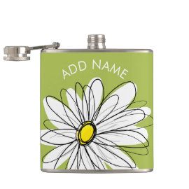 Trendy Daisy Floral Illustration - lime and yellow Flasks