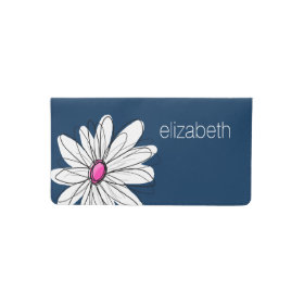 Trendy Daisy Floral Illustration - navy and pink Checkbook Cover