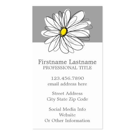 Trendy Daisy with gray and yellow Business Card Template (back side)