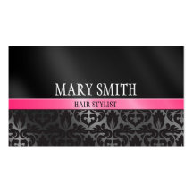 Trendy Damask Pink and Black Business Card 2 Sided