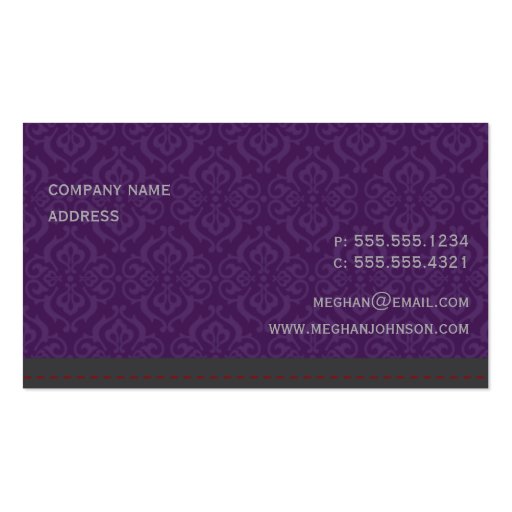 Trendy Damask Plum Business Card Template (front side)