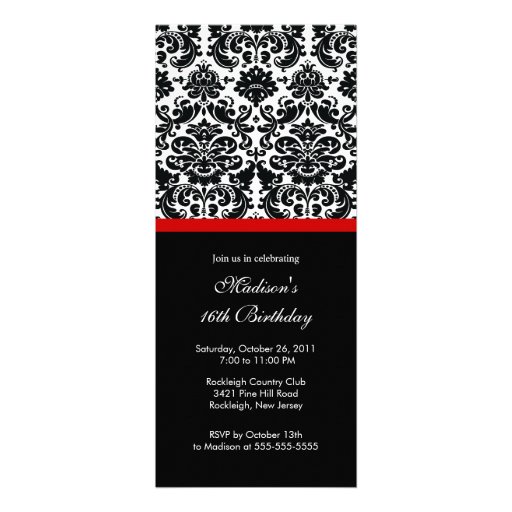 Trendy Damask Sweet Sixteen Birthday Invitation