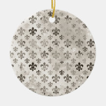 Trendy Distressed Silver Grey Fleur De Lis Pattern Ornaments