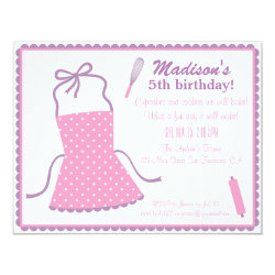 Trendy Elegant Apron Cooking Baking Birthday Party 4.25x5.5 Paper Invitation Card