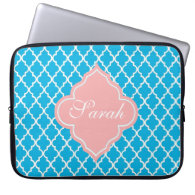 Trendy, elegant, cool, girly aqua blue quatrefoil computer sleeves