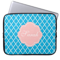 Trendy, elegant, cool, modern aqua blue quatrefoil laptop sleeves