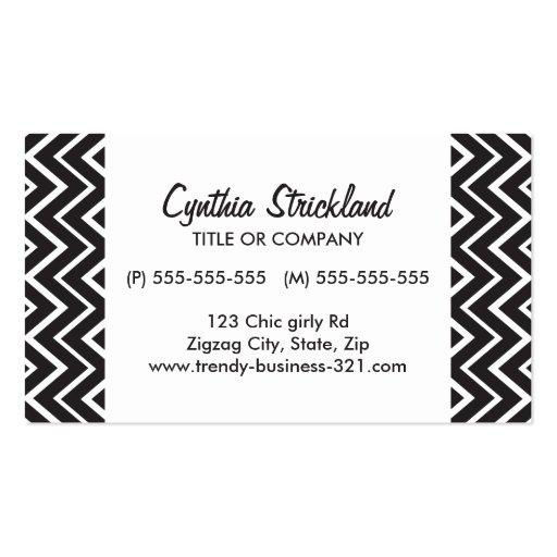 Trendy elegant whimsical black chevron pattern business card templates