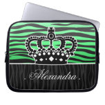 Trendy emerald green and black zebra laptop sleeves