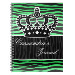 trendy emerald green and black zebra print notebooks
