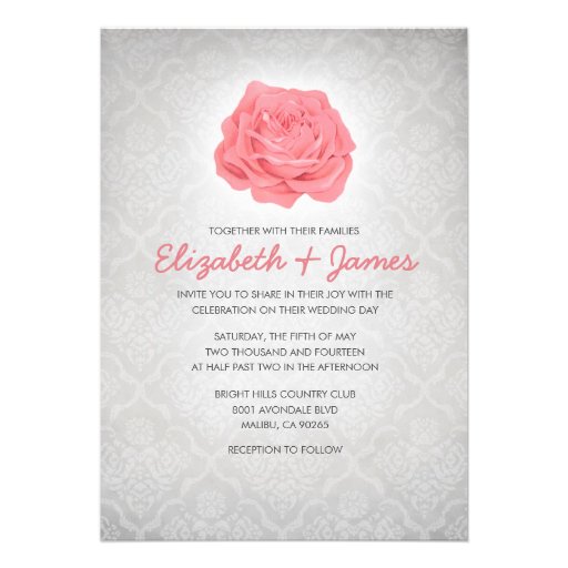 Trendy Floral Black Damask Wedding Invitations