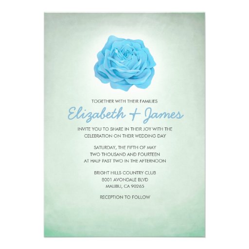 Trendy Floral Blue and Green Wedding Invitations