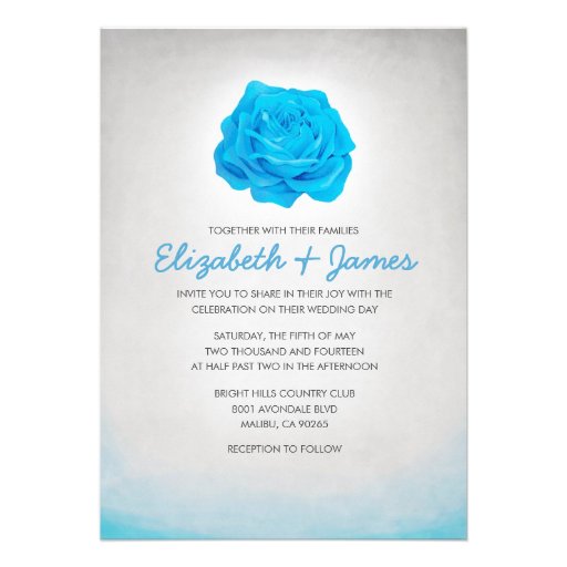 Trendy Floral Blue Wedding Invitations