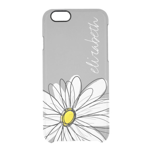 Trendy Floral Daisy with gray yellow custom name Uncommon Clearlyâ„¢ Deflector iPhone 6 Case