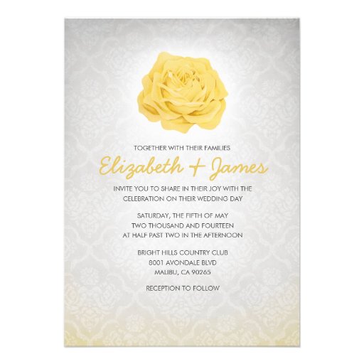 Trendy Floral Gold Damask Wedding Invitations