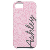 Trendy Floral Pattern with name - pink and gray iPhone 5 Cover