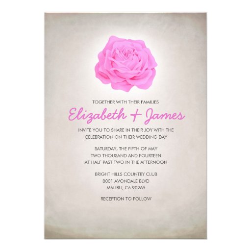 Trendy Floral Pink and Brown Wedding Invitations