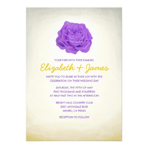 Trendy Floral Purple and Gold Wedding Invitations