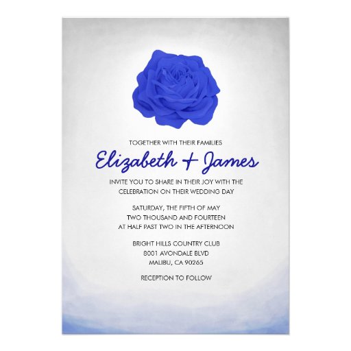 Trendy Floral Royal Blue Wedding Invitations