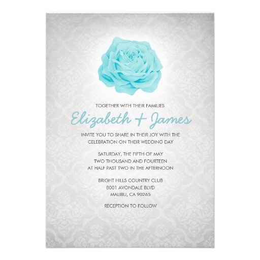 Trendy Floral Silver Damask Wedding Invitations