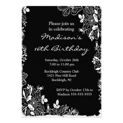 Trendy Floral Sweet Sixteen Birthday Invitation