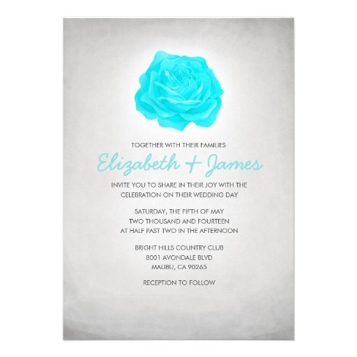 Trendy Floral Teal and Silver Wedding Invitations