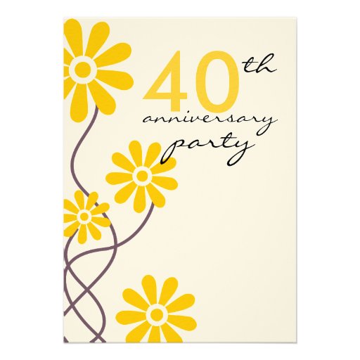 Trendy Flowers 40th Wedding Anniversary Party 5x7 Paper Invitation Card ...