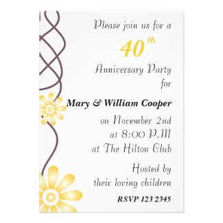 Trendy Flowers 40th Wedding Anniversary Party Custom Invitations