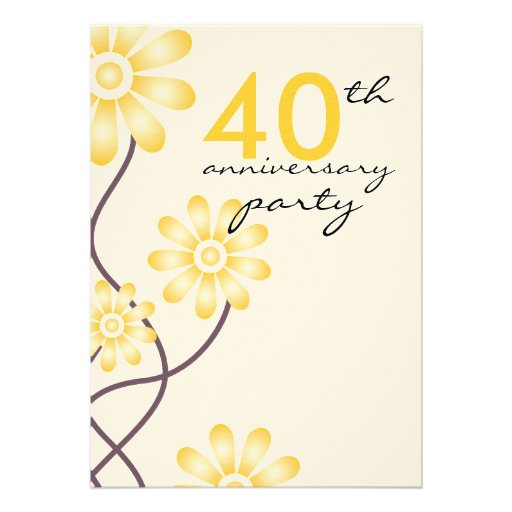 Trendy Flowers 40th Wedding Anniversary Party Custom Invitations (front side)