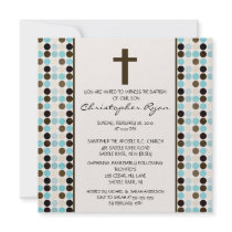 Trendy Fun DOTS Baby Boy Baptism Inviation Personalized Announcement