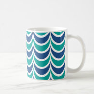 Trendy Geometric Pattern Blue Green Wavy Stripes Classic White Coffee Mug