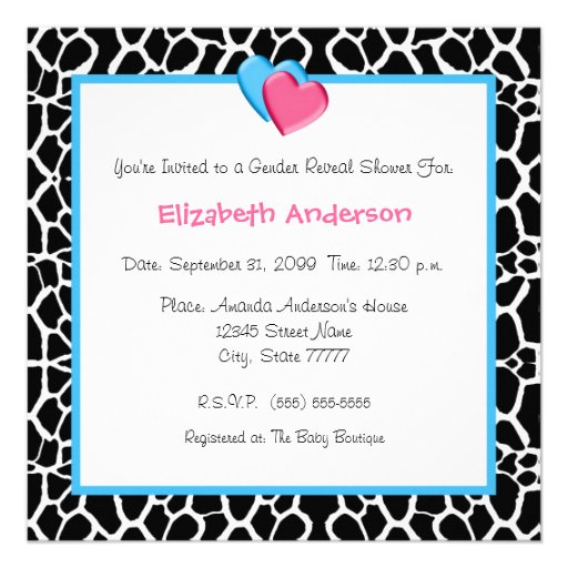 Trendy Giraffe Print Gender Reveal Baby Shower Personalized Invitation