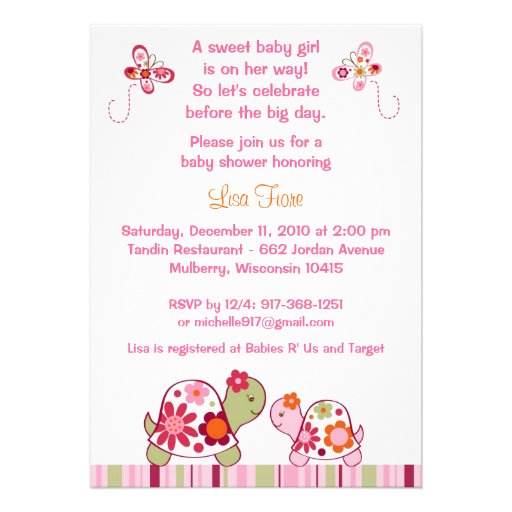 Trendy Girl Turtle Baby Shower Invitations from Zazzle.com