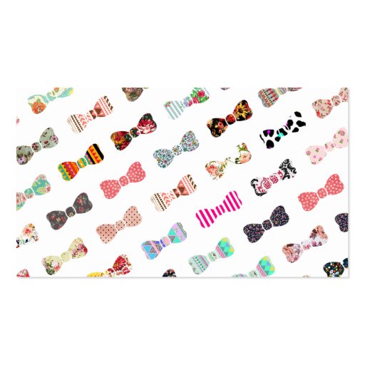 Trendy Girly  Colorful Patterns Cute Bows Business Card (front side)
