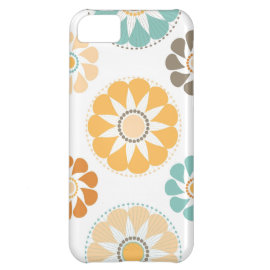 Trendy Girly Flower Pattern Floral Orange Blue iPhone 5C Cases