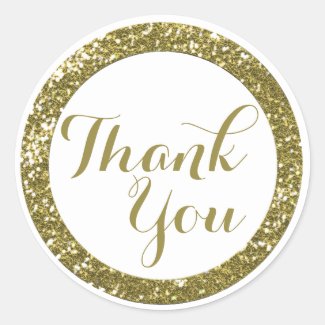 Trendy Glitter Thank You Stickers:Gold Classic Round Sticker