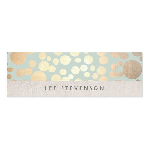 Trendy Gold Circles Pale Turquoise Linen Look Business Card Templates (front side)