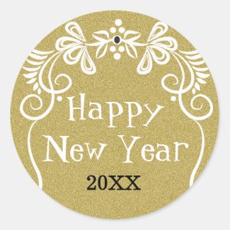 Trendy Gold Glitter Happy New Year 2016 Classic Round Sticker